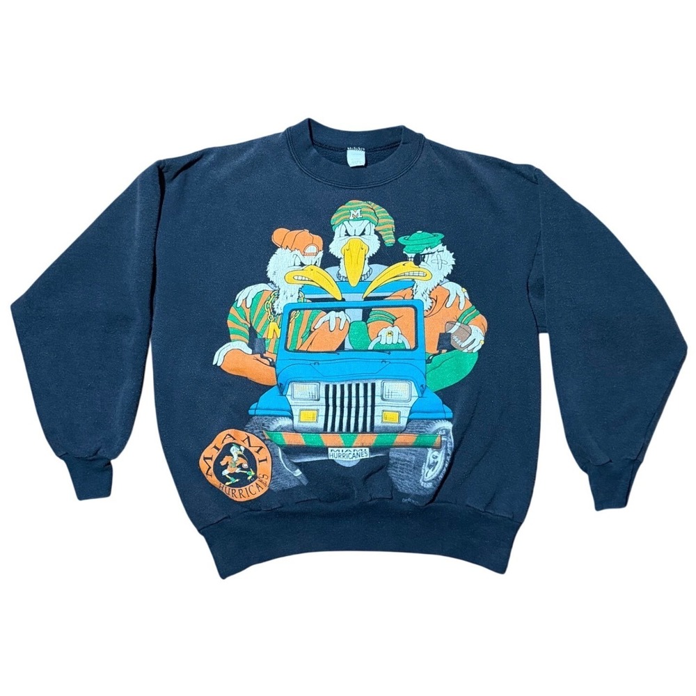Vintage 90s Miami Hurricanes Mascot NCAA Uni Football Sports Pullover Crewneck L
